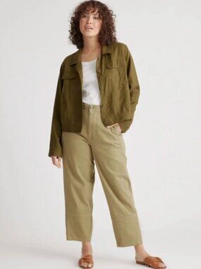 Quince Olive Organic Stretch Cotton Twill Barrel Pants size 14
